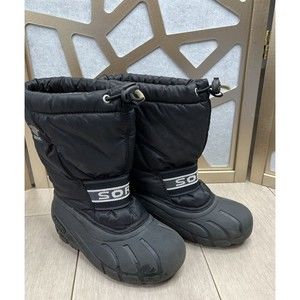 Sorel Cub Winter Lined Insulated Snow Boots Black Youth Kids boys girls Size 13